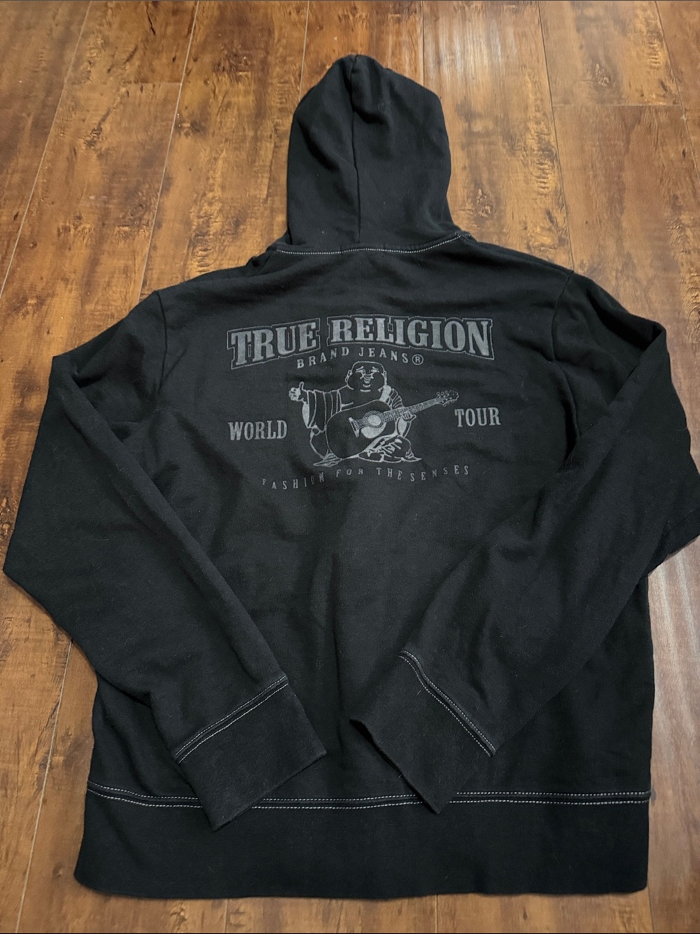 True Religion Black Pullover Hoodie with Back Graphic